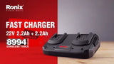 Ronix 8994 20V 4A Two in One Rechargeable Lithium Replacement Cordless Power Tools Fast Charger for 89 Series