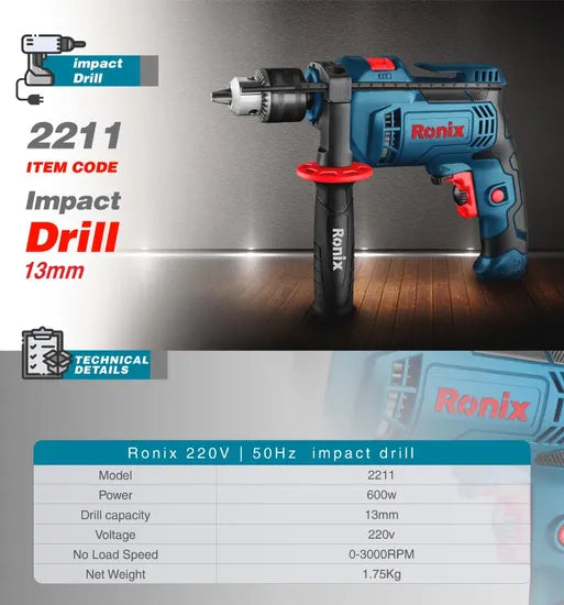 Ronix Model 2211 13mm 240V Multi Function Impact Drill