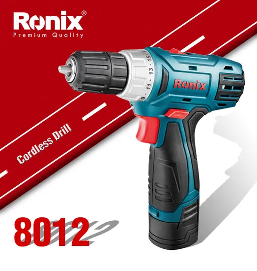 Ronix Model 8012 Hot Sale 12V Cordless Drill Driver with 2 Batteries
