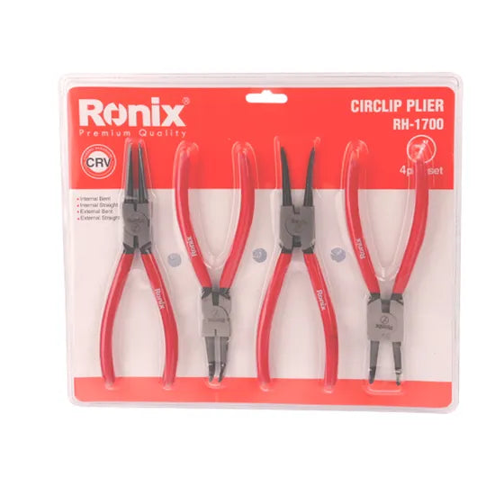 Ronix Model Rh-1700 7" 4PCS CRV Hand Tool Internal External Mini Long Nose Pliers Multi Purpose Circlip Pliers