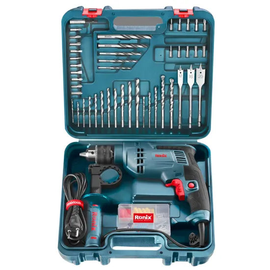 Ronix RS-0006 220-240V Electric Drill Tool Set Toolbox Storage for Homeowner DIY Handyman 52 Piece Impact Drill Kits