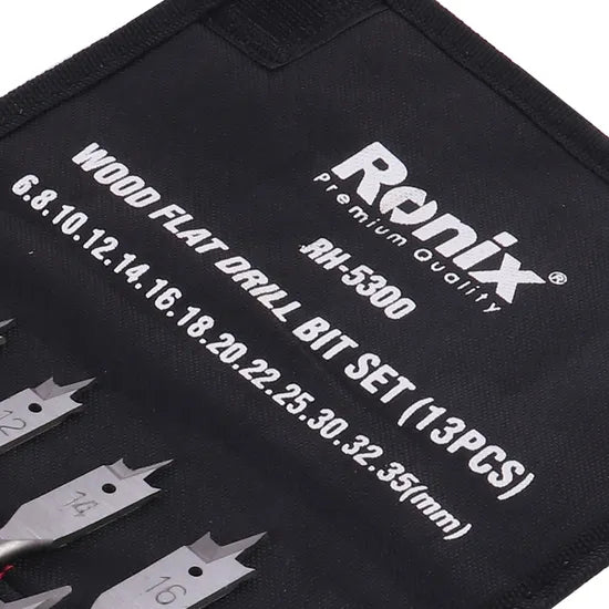 Ronix Rh-5300 Wood Flat Drill Bit Set 6-32mm 13PCS Hand Tools Carbon Steel 13PCS Wood Flat Drill Bit Set