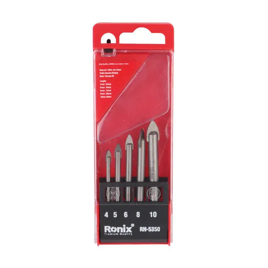 Ronix Rh-5350 5PCS Glass Drill Bit Set Tile Wood Flat Bit Screw Tip Wood Quick Shank Spade Drill Bit for Wood Working