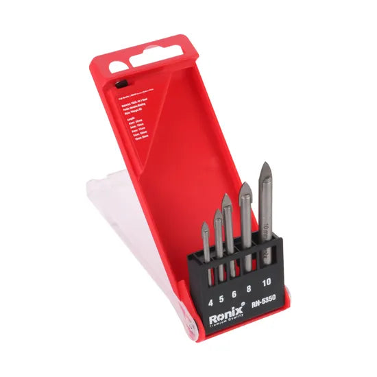 Ronix Rh-5350 5PCS Glass Drill Bit Set Tile Wood Flat Bit Screw Tip Wood Quick Shank Spade Drill Bit for Wood Working
