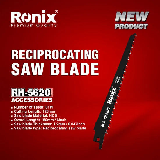 Ronix Rh-5620 Reciprocating Saw Blades 6tpi for Wood Plastic Laminated Plastic Plywood Cutting