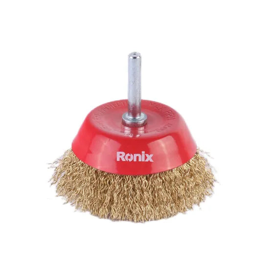 Ronix Rh-9944-9947 Crimped Shaft Mounted Wheel Brushes Rotary Steel Wire Brush for Angle Grinder Industry Clean and Polish Metal Surface