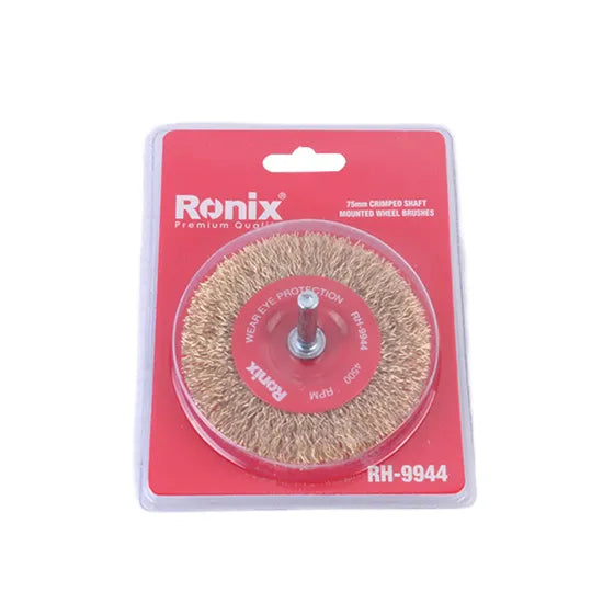 Ronix Rh-9944-9947 Crimped Shaft Mounted Wheel Brushes Rotary Steel Wire Brush for Angle Grinder Industry Clean and Polish Metal Surface