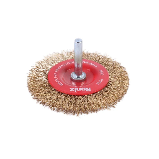 Ronix Rh-9944-9947 Crimped Shaft Mounted Wheel Brushes Rotary Steel Wire Brush for Angle Grinder Industry Clean and Polish Metal Surface