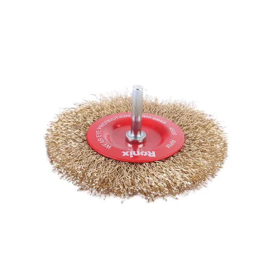 Ronix Rh-9944-9947 Crimped Shaft Mounted Wheel Brushes Rotary Steel Wire Brush for Angle Grinder Industry Clean and Polish Metal Surface