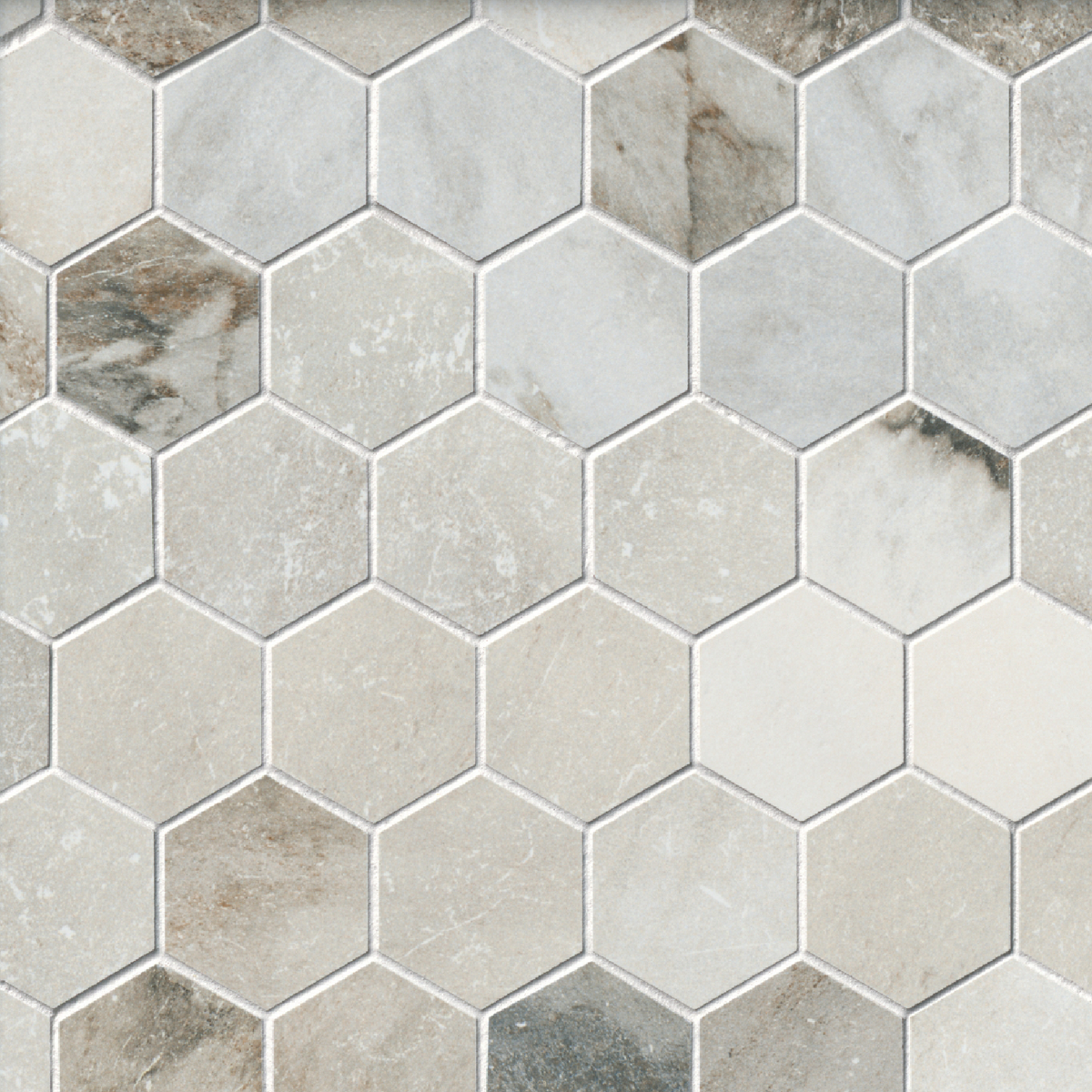 Royal Grey Hex Porcelain Mosaic Wall and Floor Tile - 2 in.