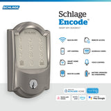 Schlage Camelot Matte Black Encode Smart WiFi Deadbolt with Alarm and Camelot Handleset, Georgian Knob, Camelot Trim