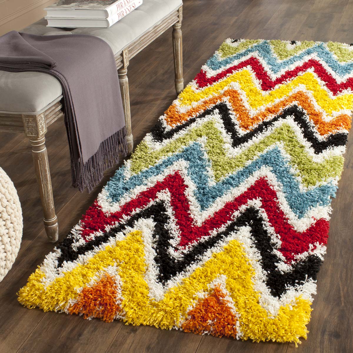 Safavieh Kids Shag 8 x 10 Multi Indoor Chevron Kids Area Rug