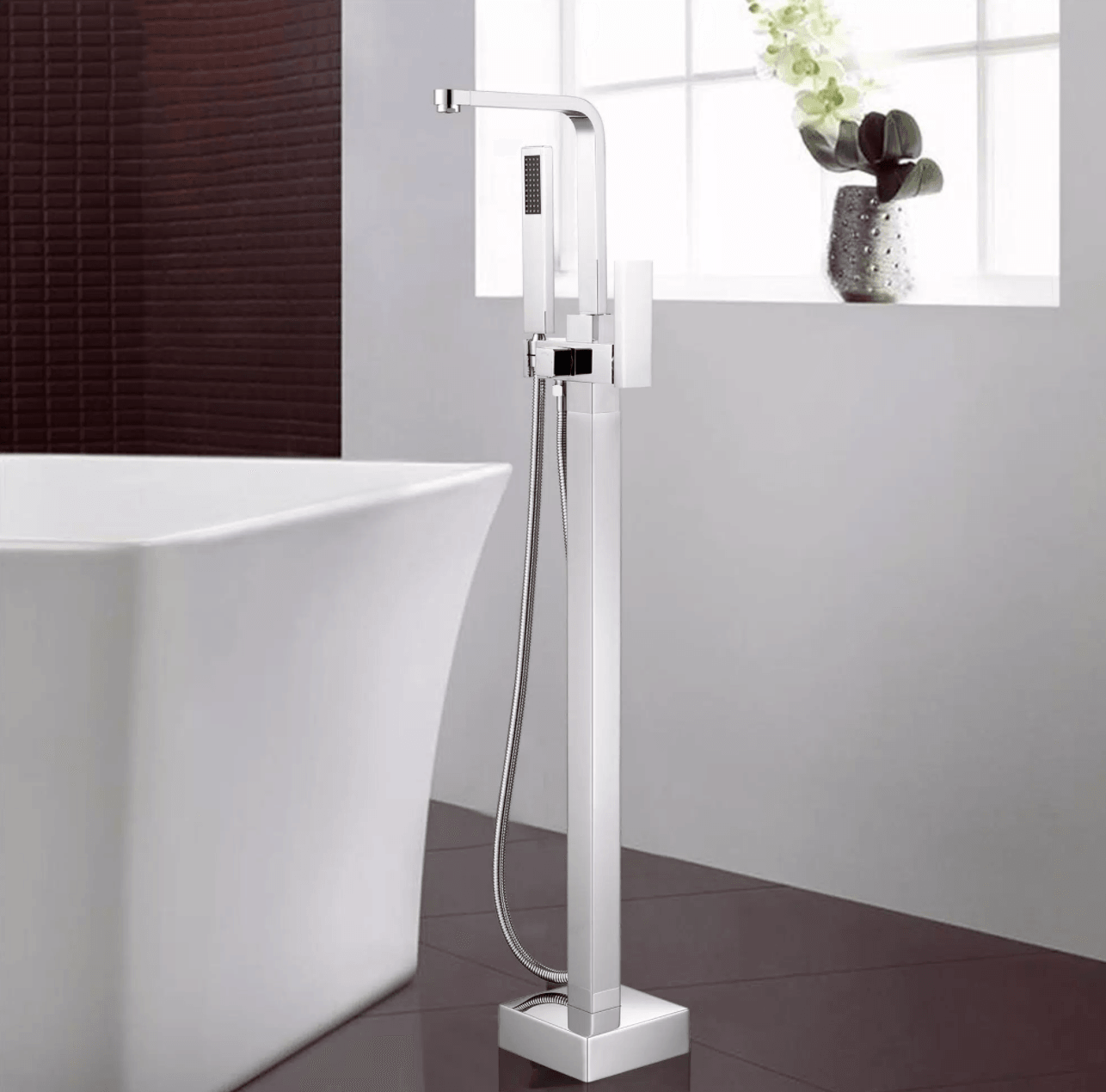 42 in. H x 6 in. W Single-Handle Claw Foot Tub Faucet with Hand Shower in Brushed Nickel - Super Arbor