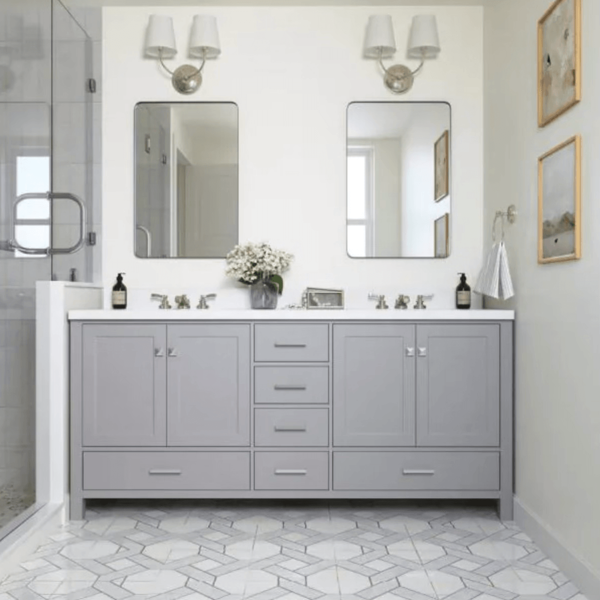 Cambridge 73 in. W x 22 in. D x 35 in. H Bath Vanity in Grey with Quartz Vanity Top in White with White Basin - Super Arbor