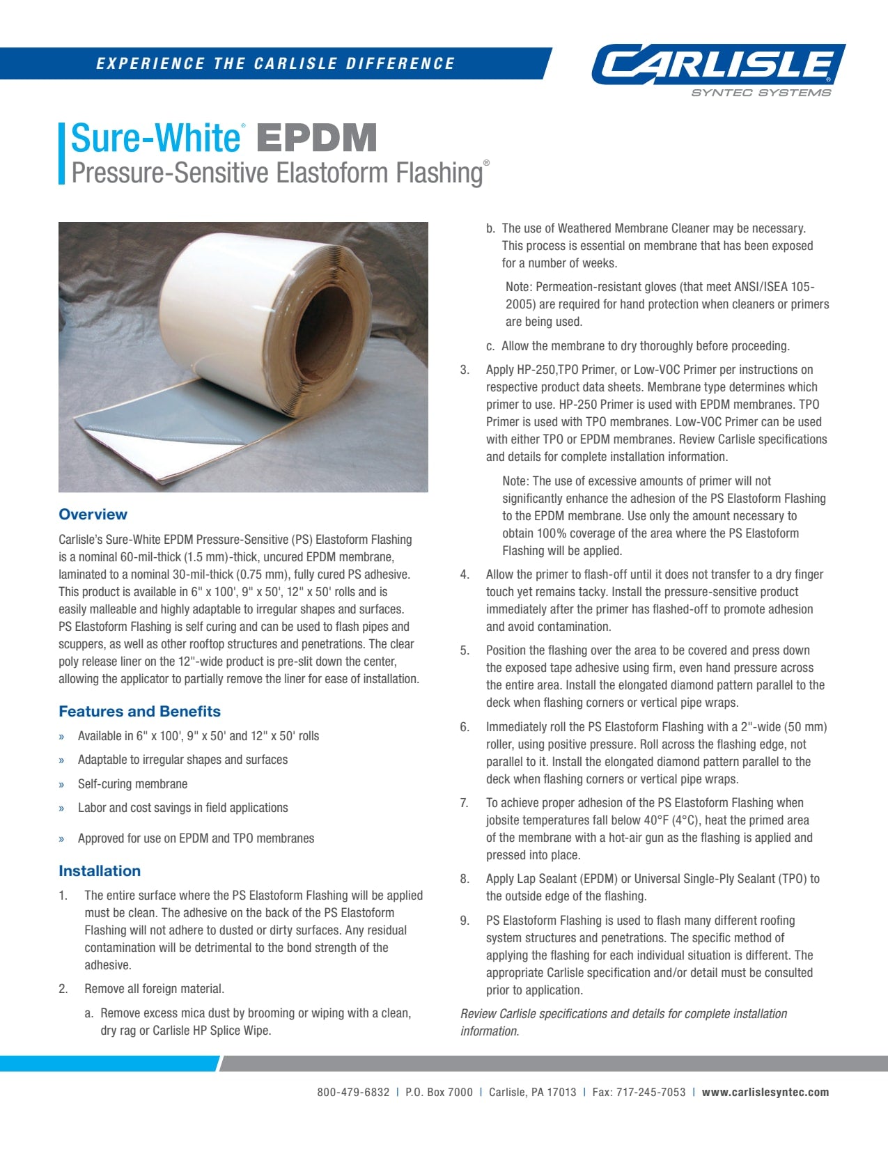 Carlisle Sure-White EPDM Pressure-Sensitive Flashing .060" x 6" x 100'