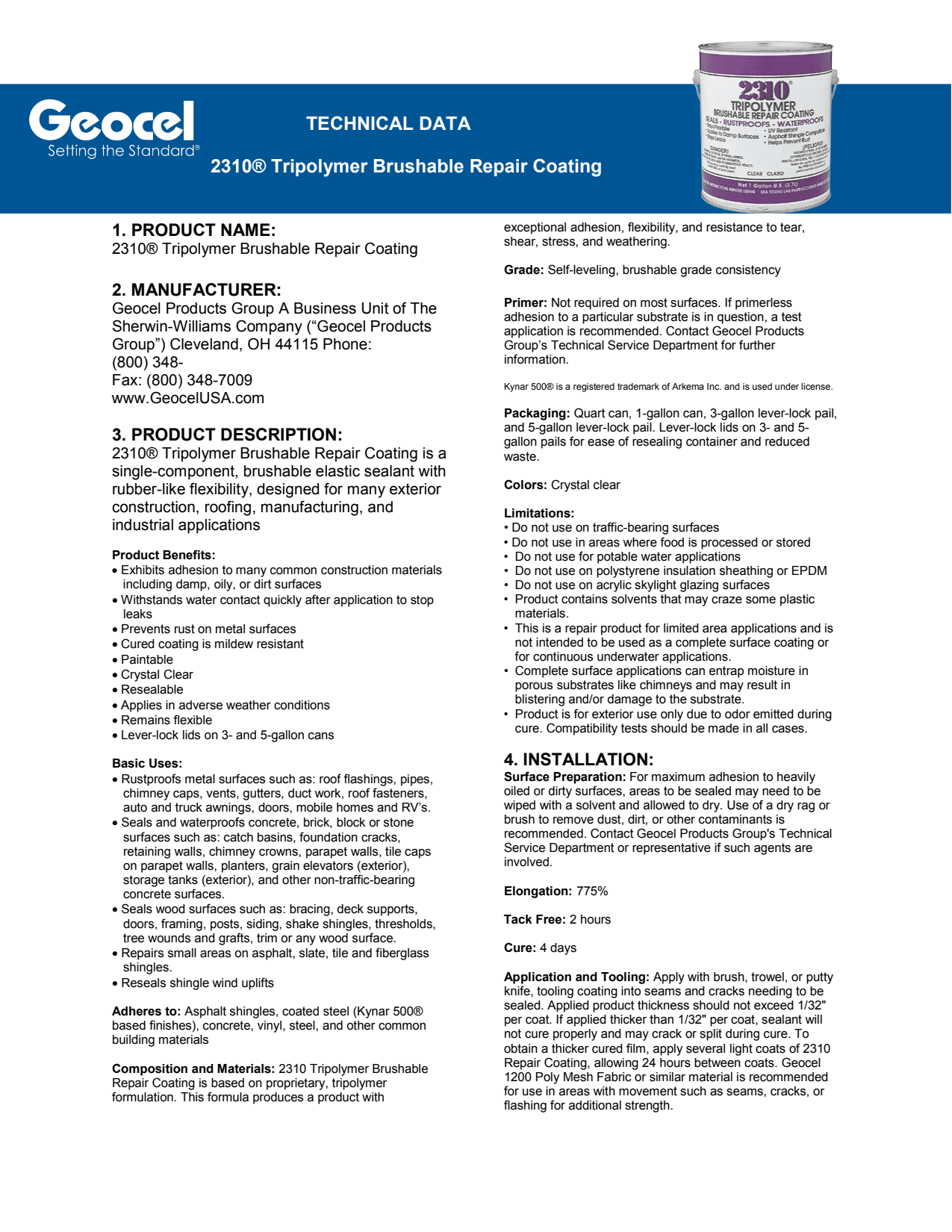 Geocel 2310 Tripolymer Brushable Repair Coating 1 gal