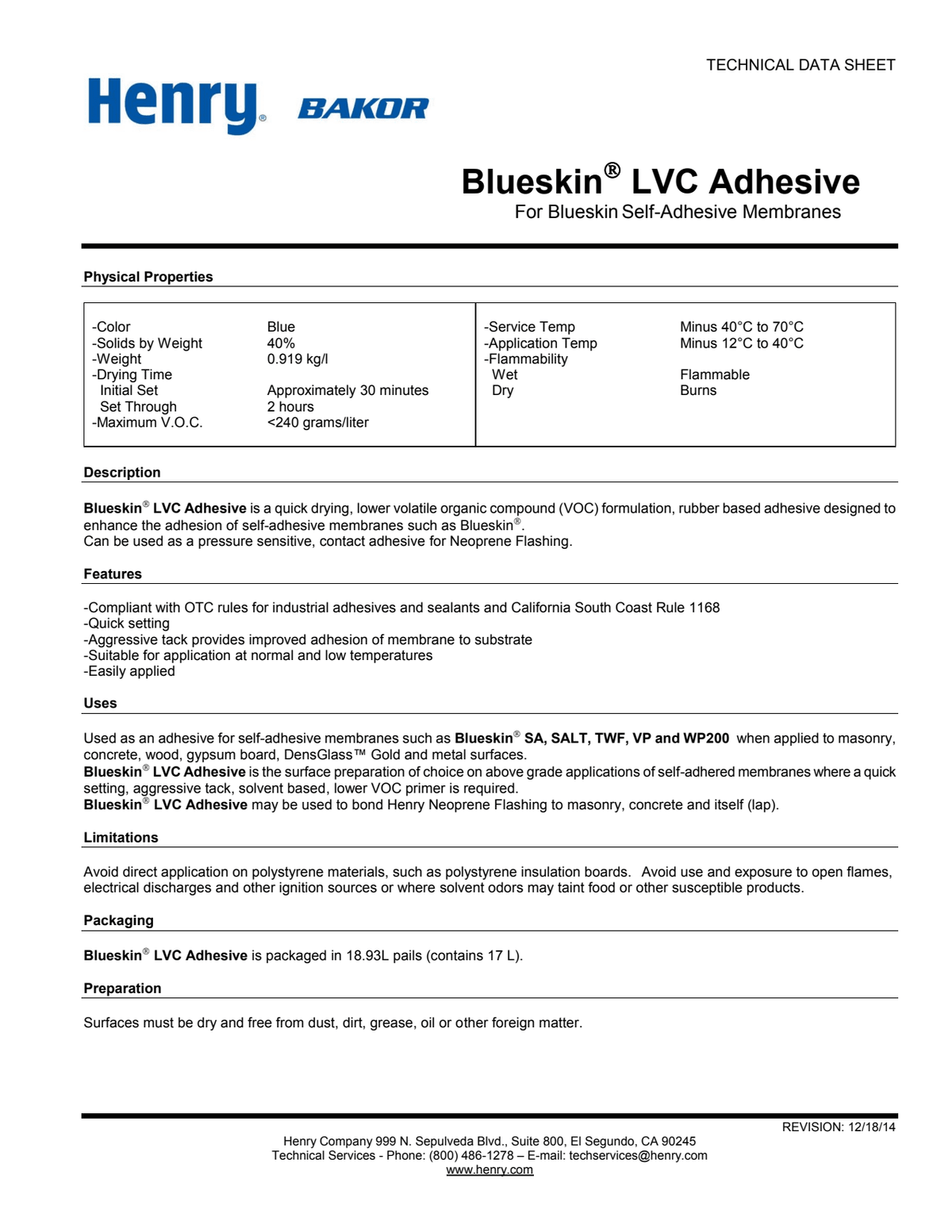 Henry Blueskin LVC Adhesive