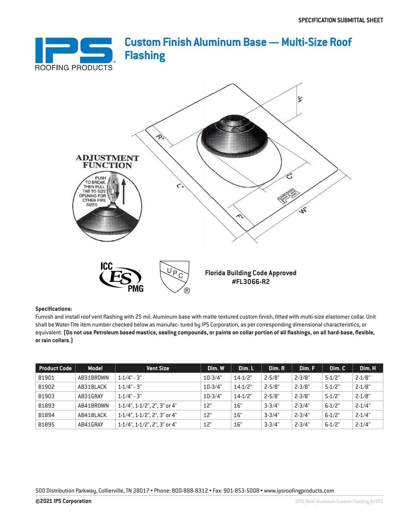 IPS Multi-Size 4N1 Aluminum Base Pipe Flashing Black 1" - 4"