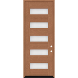 Steves & Sons Regency 36 in. x 96 in. 5L Modern Frosted Glass LHIS Autumn Wheat-Stained Fiberglass Prehung Front Door