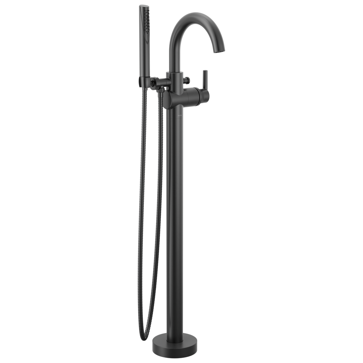 Delta Trinsic Matte Black 1-Handle Freestanding Tub Filler with Hand Shower, Model T4759-BLFL