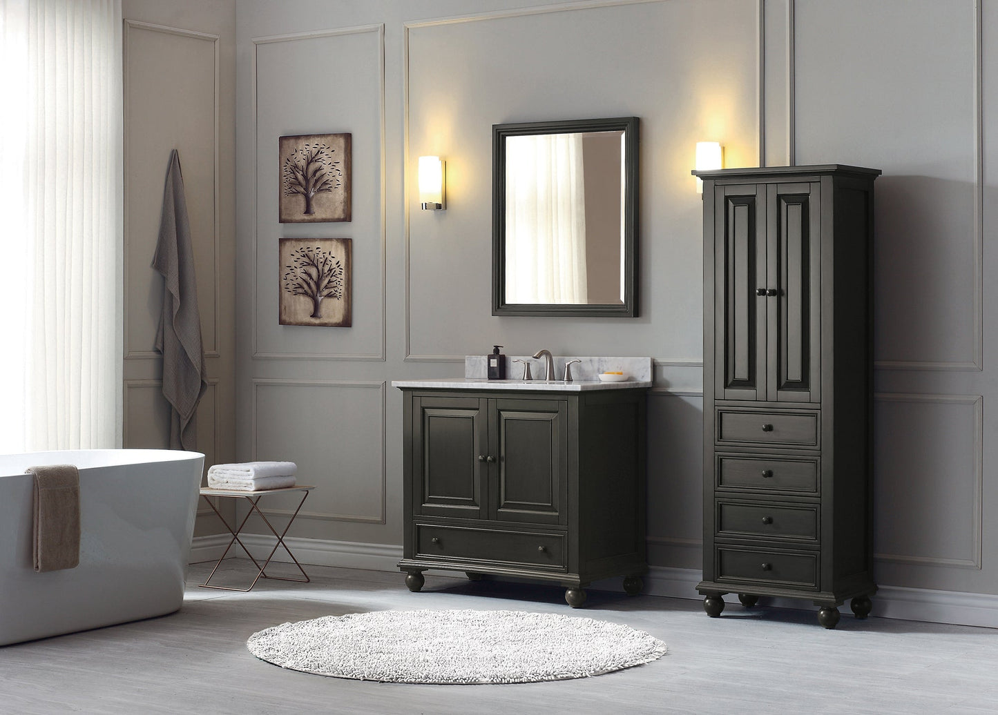 Avanity Thompson 24 in. W x 16 in. D x 68 in. H Charcoal Glaze Linen Cabinet