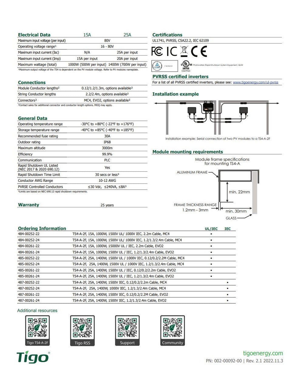 Tigo TS4-A-2F 25A Regular Cable Regular Cable