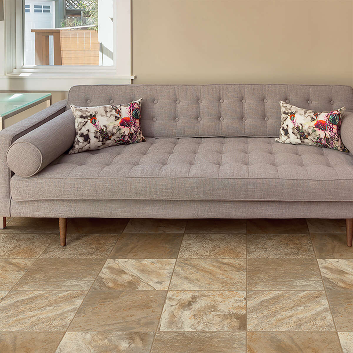 Congoleum ArmorCore Pro UR Valley Path 12-ft W Cut-to-Length Sandy Brown Stone Look Low-Gloss Finish Sheet Vinyl