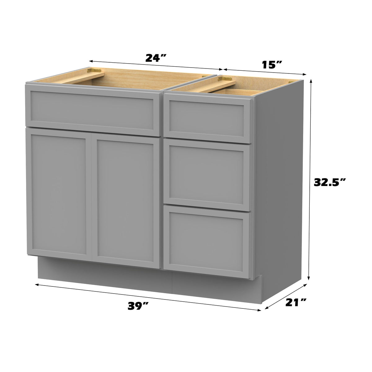 Vanity Art 15 in. W x 21 in. D x 32.5 in. H 3-Drawer Bath Vanity Cabinet Only in Brown, 39 in. Combo