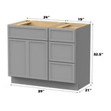 Vanity Art 15 in. W x 21 in. D x 32.5 in. H 3-Drawer Bath Vanity Cabinet Only in Brown, 39 in. Combo