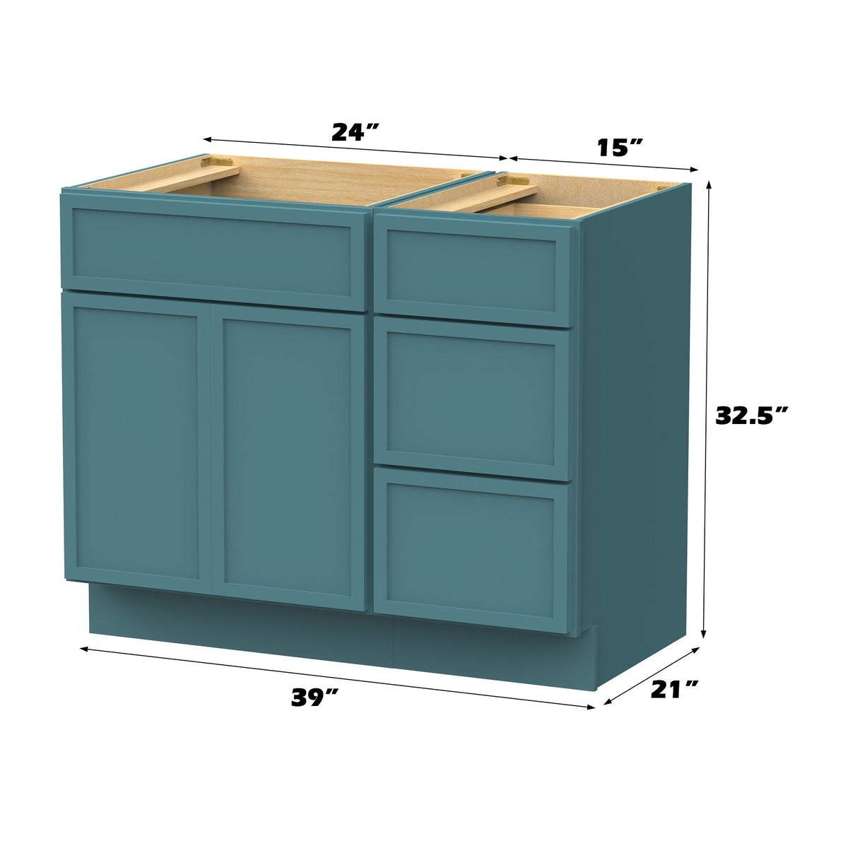 Vanity Art 15 in. W x 21 in. D x 32.5 in. H 3-Drawer Bath Vanity Cabinet Only in Brown, 39 in. Combo