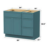Vanity Art 15 in. W x 21 in. D x 32.5 in. H 3-Drawer Bath Vanity Cabinet Only in Brown, 39 in. Combo