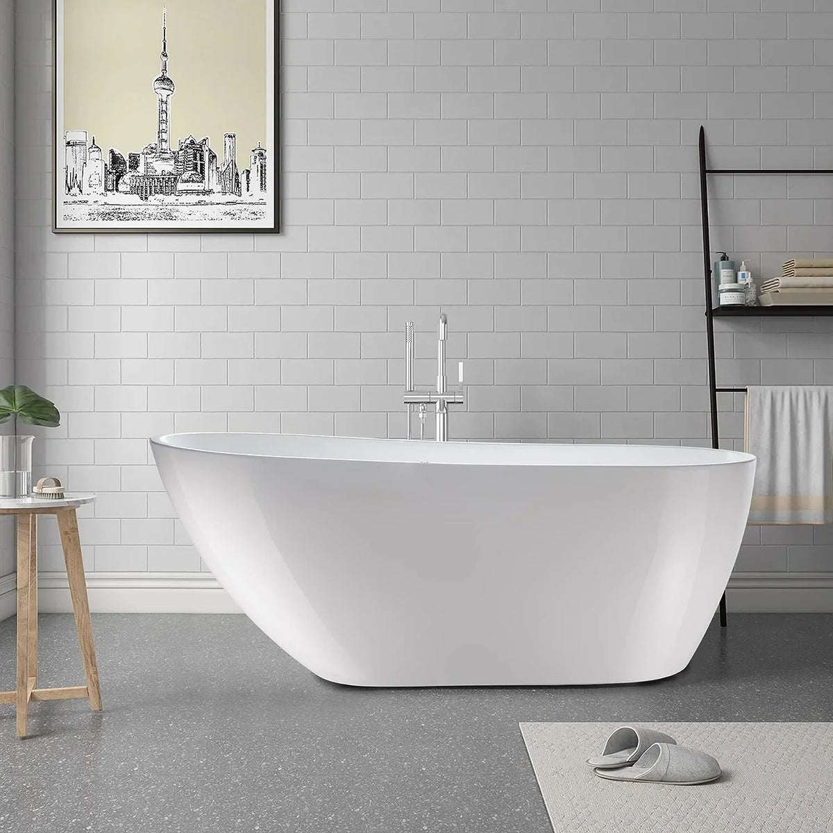 Vanity Art 67 in. Acrylic Flatbottom Freestanding Bathtub in Pure White