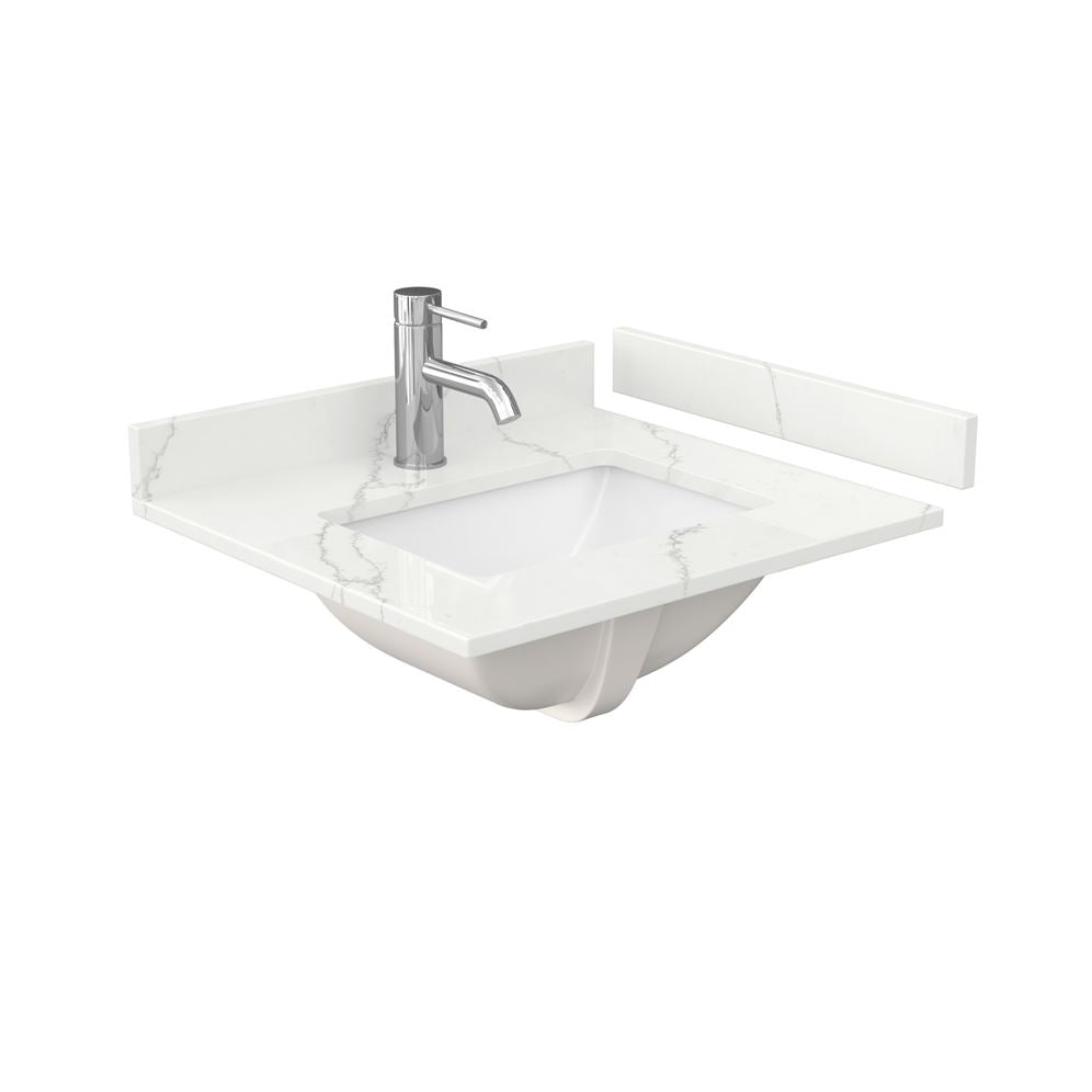 Wyndham Collection Beckett 24" Freestanding White Bath Vanity with Quartz Top