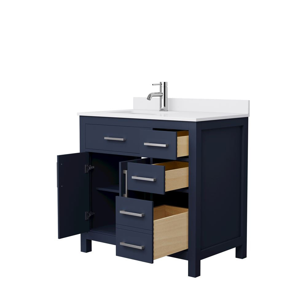 Wyndham Collection Beckett 36" Single Sink Bathroom Vanity in Dark Blue with Cultured Marble Top