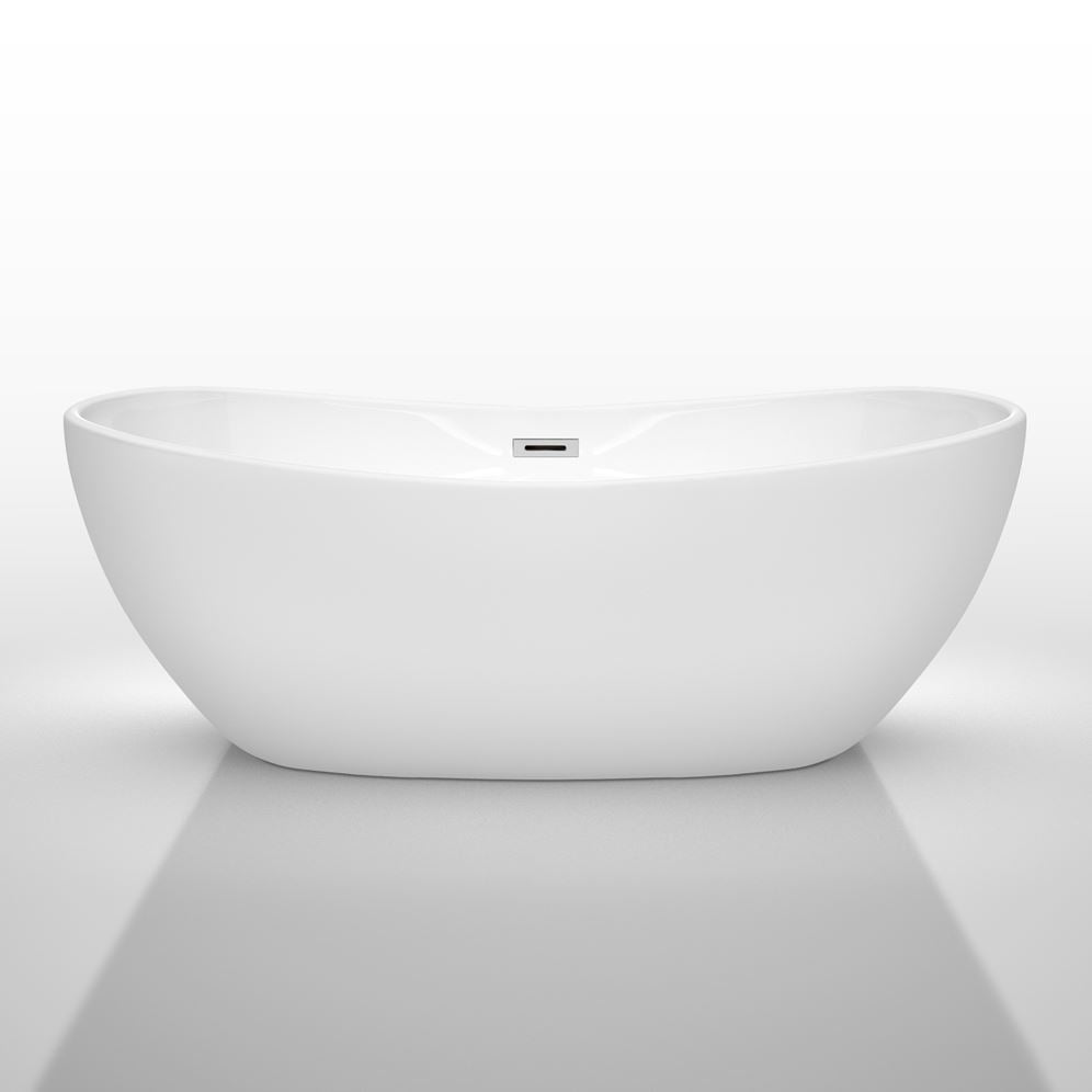 Rebecca 65 in. Acrylic Flatbottom Freestanding Soaking Bathtub in White with Shiny White Trim