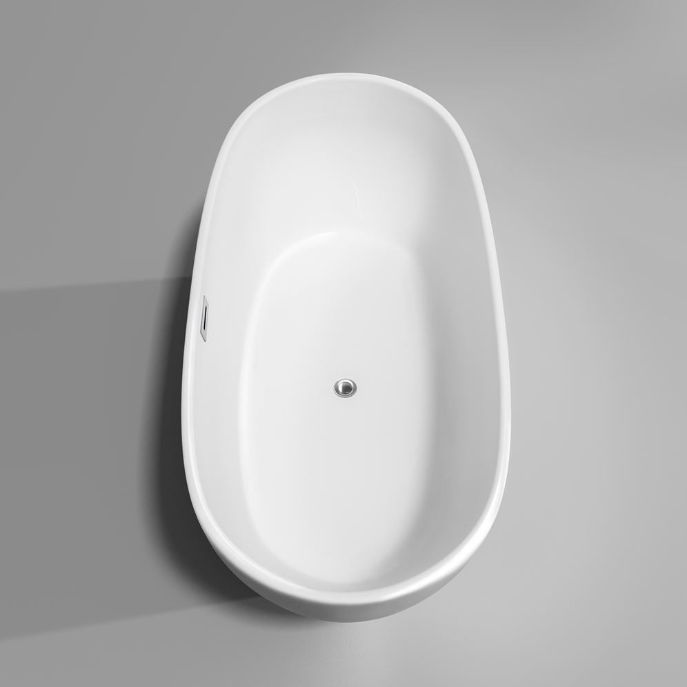 Rebecca 65 in. Acrylic Flatbottom Freestanding Soaking Bathtub in White with Shiny White Trim