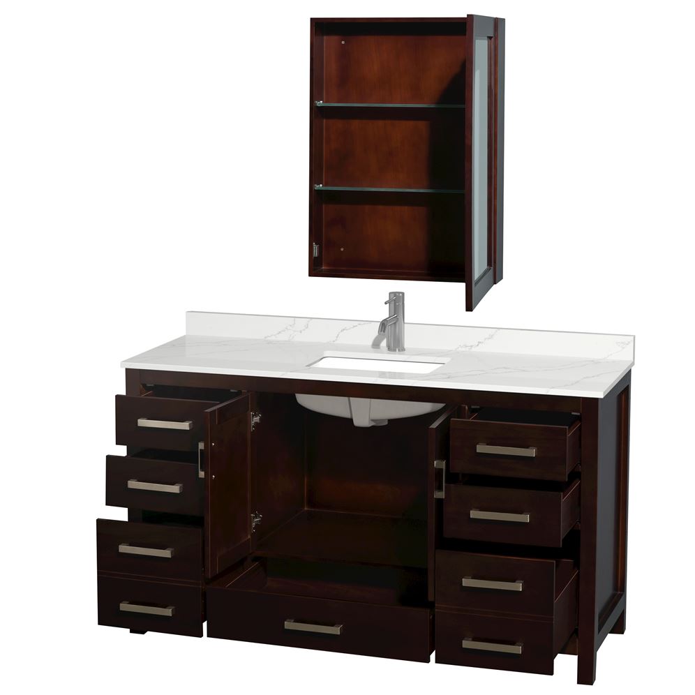 Wyndham Collection Sheffield 60-in Espresso Single Sink Bathroom Vanity with Ivory Natural Marble Top