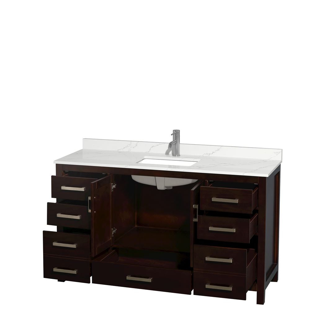 Wyndham Collection Sheffield 60-in Espresso Single Sink Bathroom Vanity with Ivory Natural Marble Top