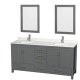Wyndham Collection Sheffield 70.75-in Dark Gray Double Bathroom Vanity Cabinet with Mirrors