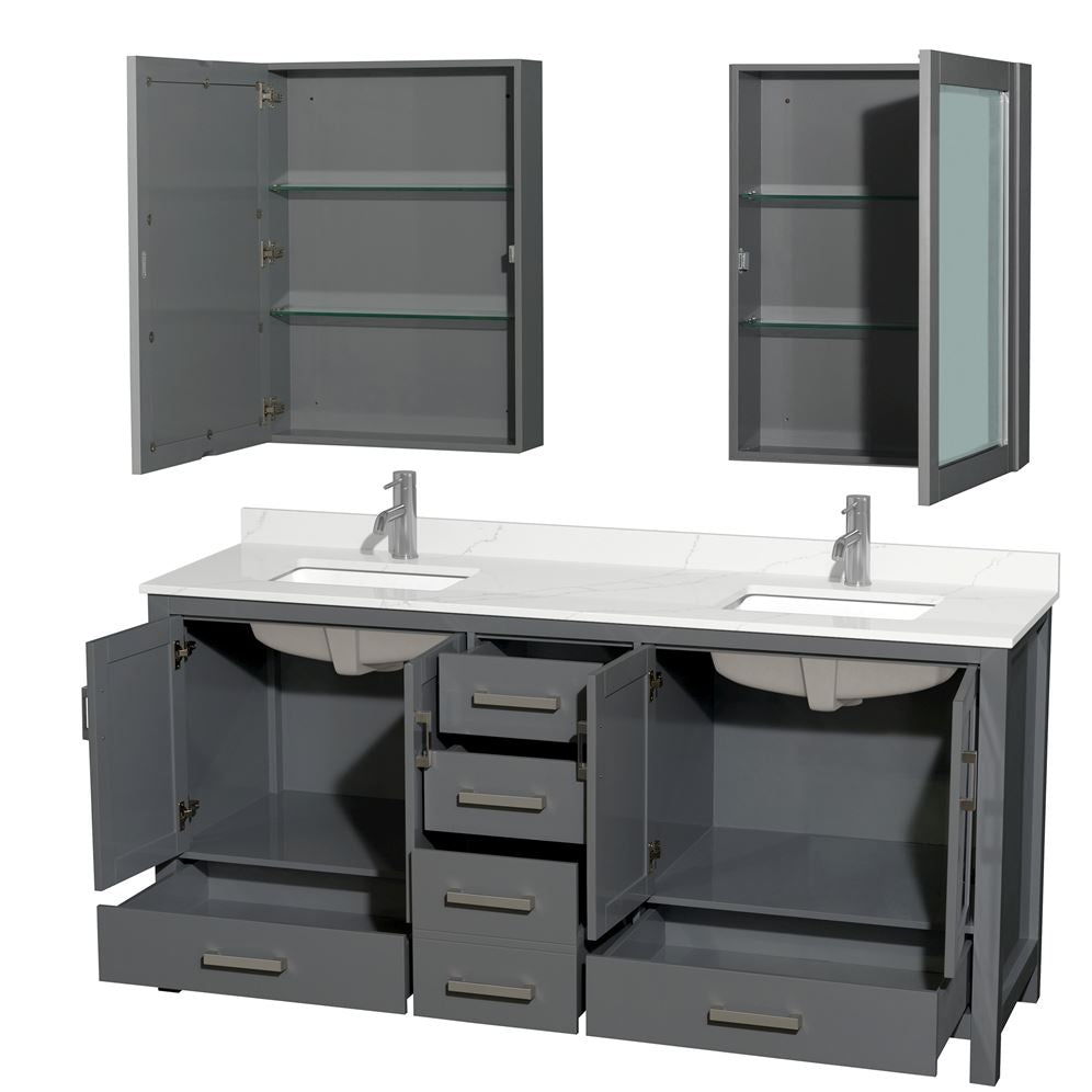 Wyndham Collection Sheffield 70.75-in Dark Gray Double Bathroom Vanity Cabinet with Mirrors