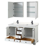 Wyndham Collection Deborah 60-in White Double Sink Bathroom Vanity with White Carrara Natural Marble Top (Mirror Included)