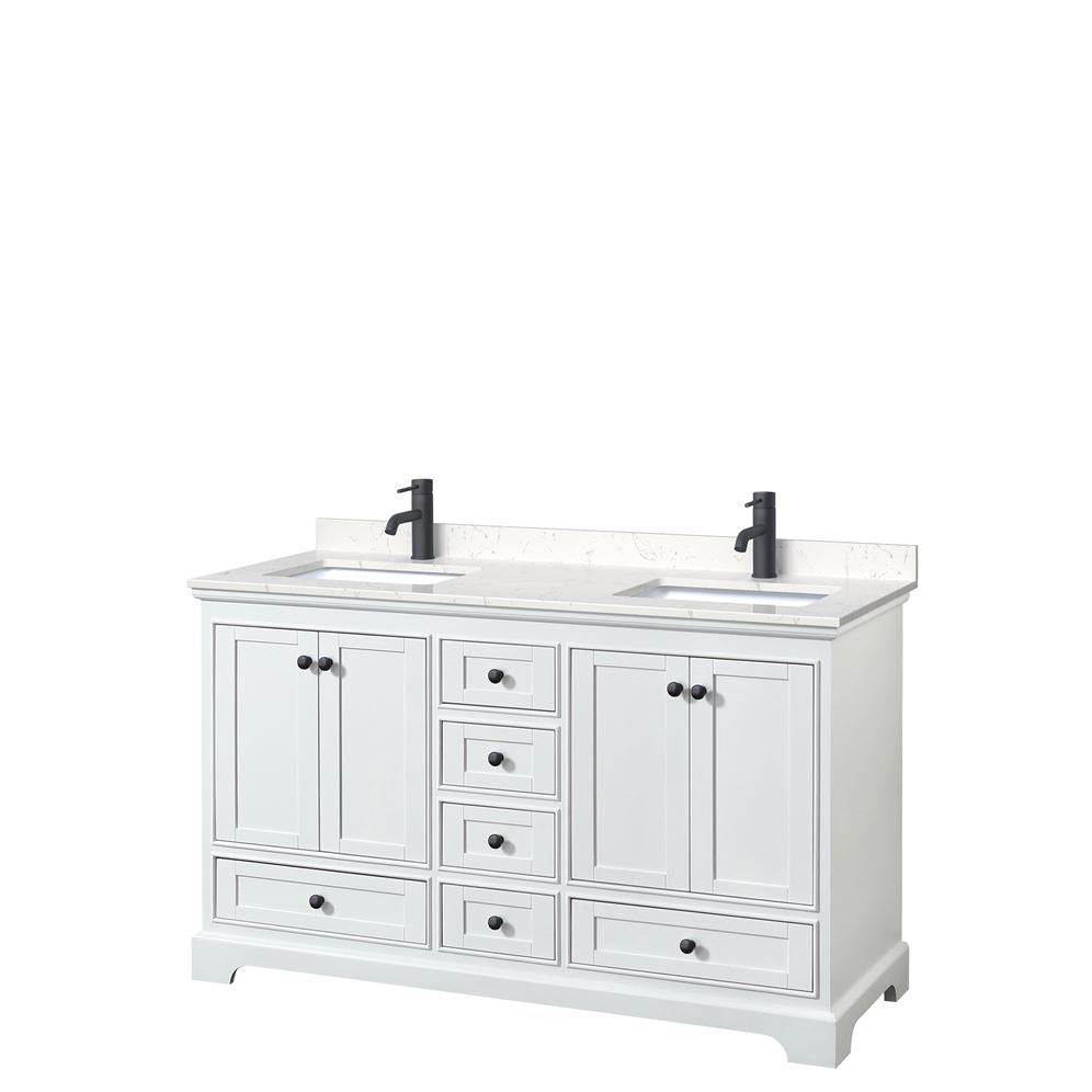 Wyndham Collection Deborah 60-in White Double Sink Bathroom Vanity with White Carrara Natural Marble Top (Mirror Included)