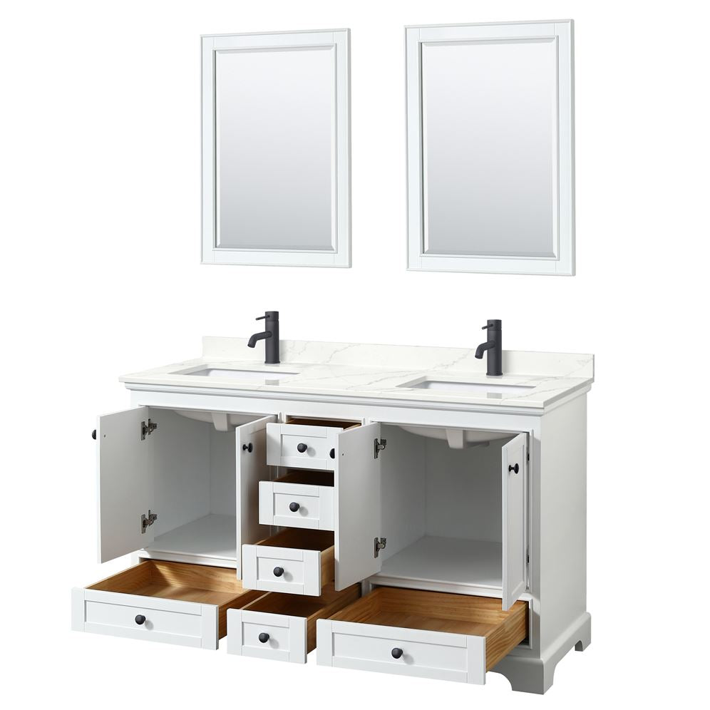Wyndham Collection Deborah 60-in White Double Sink Bathroom Vanity with White Carrara Natural Marble Top (Mirror Included)