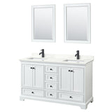 Wyndham Collection Deborah 60-in White Double Sink Bathroom Vanity with White Carrara Natural Marble Top (Mirror Included)
