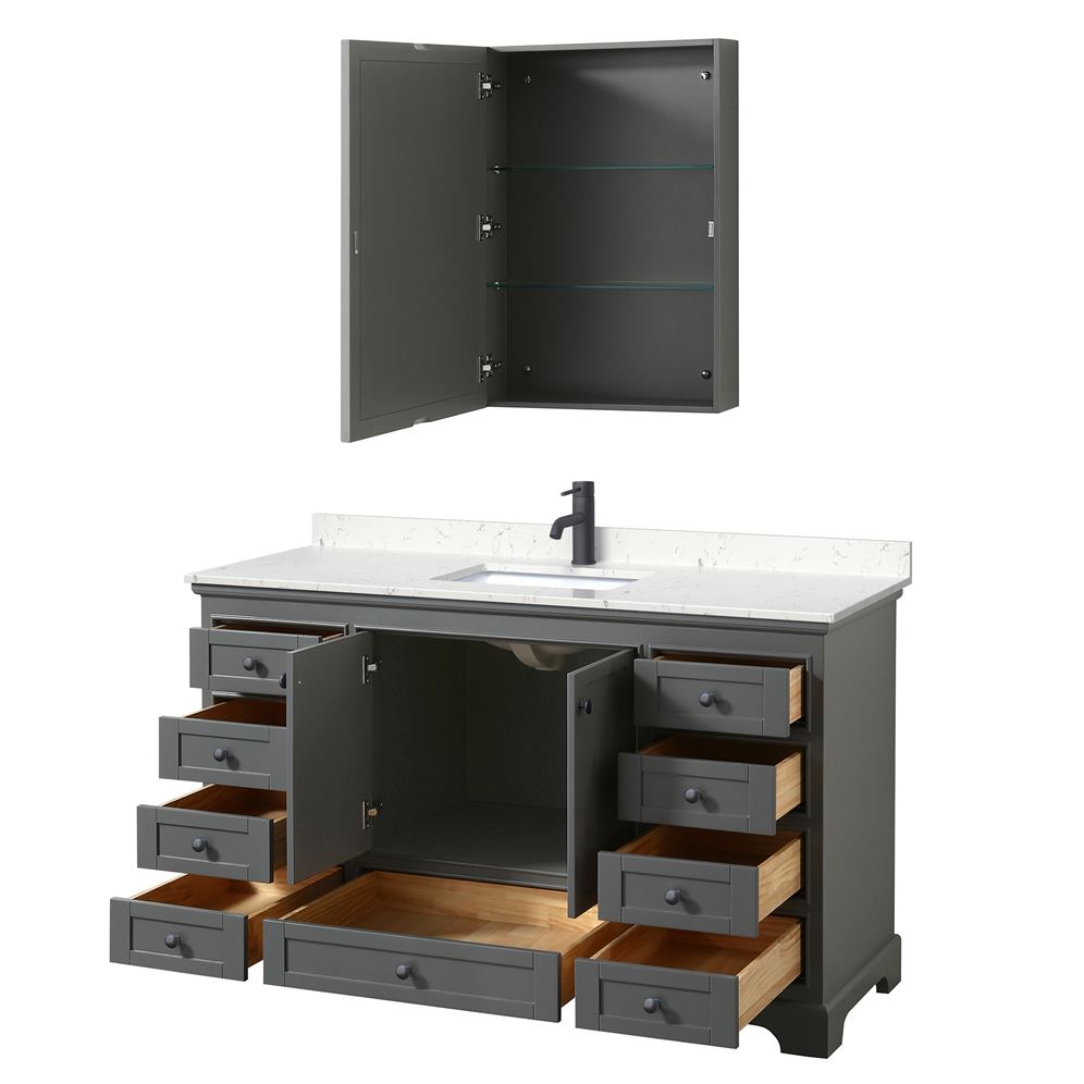 Wyndham Collection Deborah 60-in Dark Gray Single Sink Bathroom Vanity with White Carrara Natural Marble Top