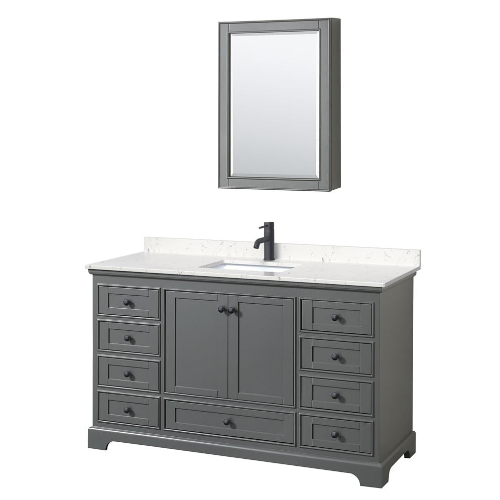 Wyndham Collection Deborah 60-in Dark Gray Single Sink Bathroom Vanity with White Carrara Marble Top