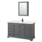 Wyndham Collection Deborah 60-in Dark Gray Single Sink Bathroom Vanity with White Carrara Marble Top