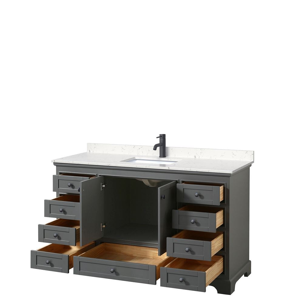 Wyndham Collection Deborah 60-in Dark Gray Single Sink Bathroom Vanity with White Carrara Natural Marble Top