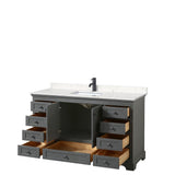 Wyndham Collection Deborah 60-in Dark Gray Single Sink Bathroom Vanity with White Carrara Natural Marble Top