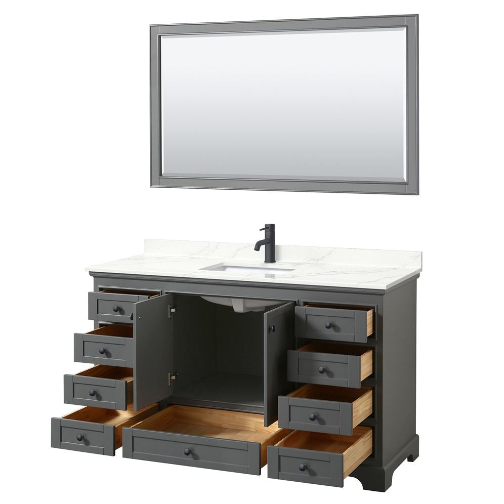 Wyndham Collection Deborah 60-in Dark Gray Single Sink Bathroom Vanity with White Carrara Marble Top